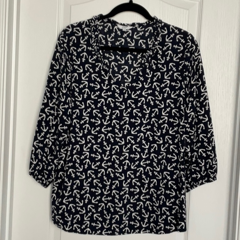 Crown & Ivy Blue and White Blouse
